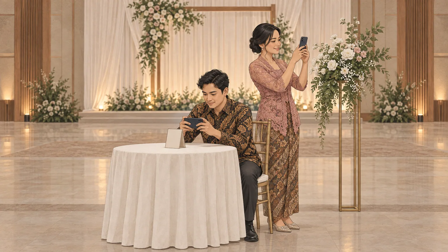 Seseorang menghubungkan SSD eksternal ke laptop untuk mencadangkan arsip final foto dan video pernikahan.