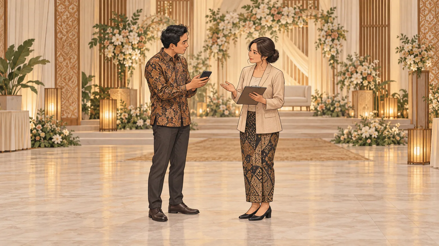 Reseller dan penanggung jawab internal mencocokkan satu bagian bukti komplain dengan brief proyek yang telah disetujui.