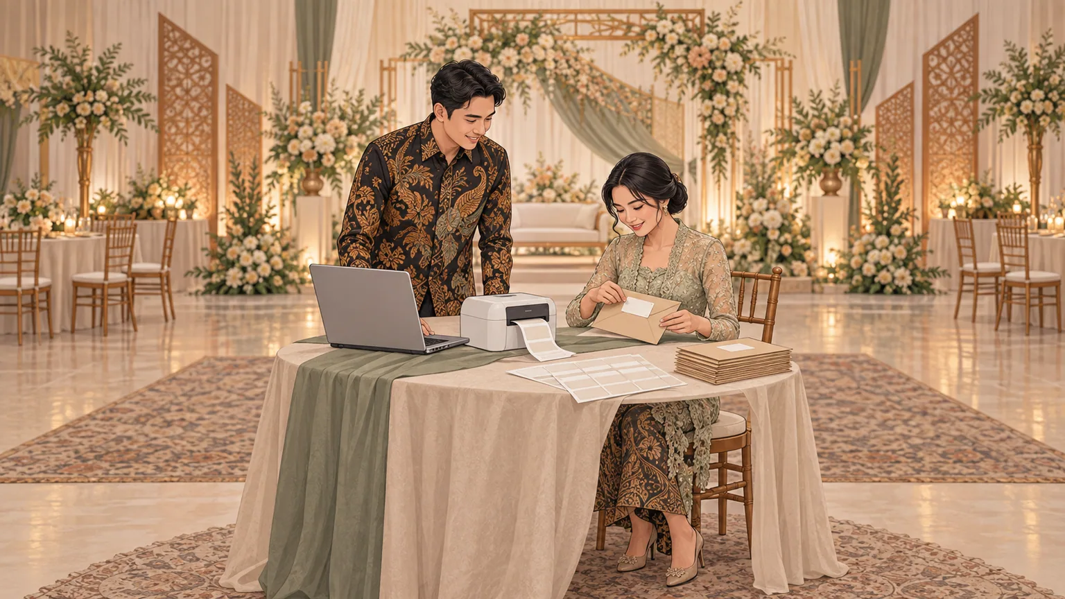 Seseorang menerawang kertas cetak uji di balik lembar label untuk memeriksa kecocokan posisi sebelum mencetak.